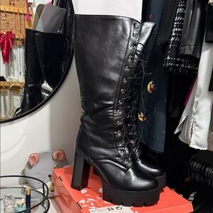Demonia Black Platform Lace-Up Boots